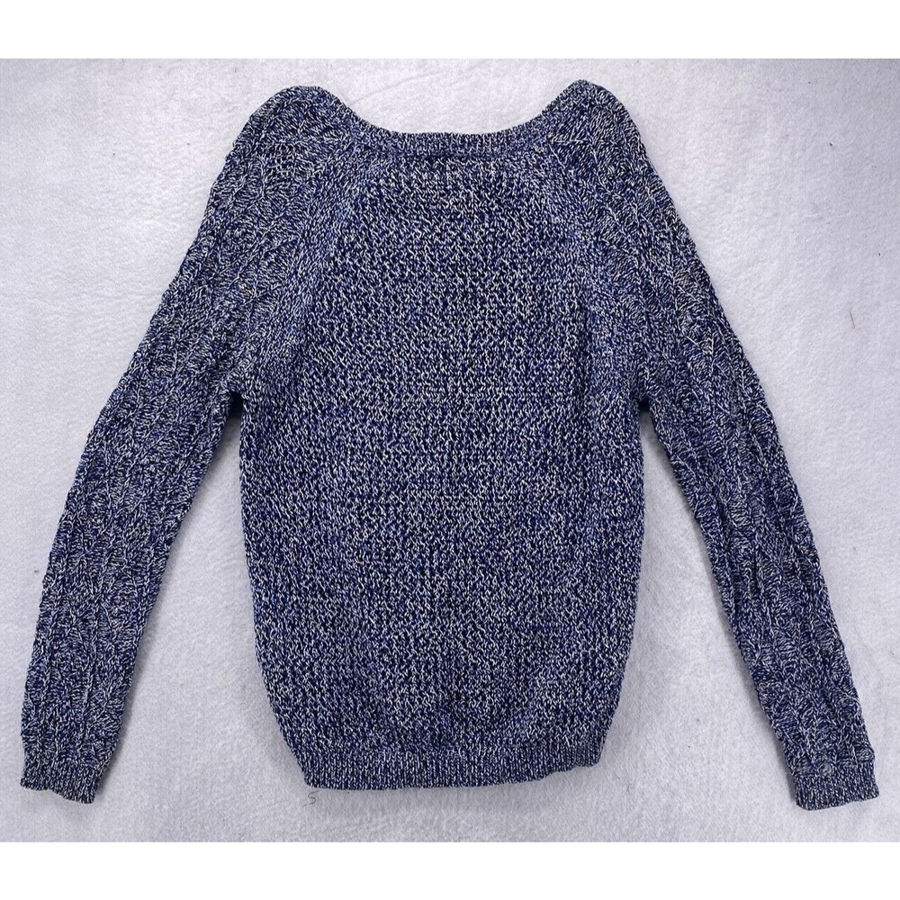 Sandro Paris Blue White Space Dye Cable Knit Cotton Sweater Size 3 Large L - Picture 3 of 11